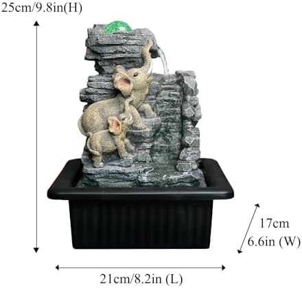 984 Inch Tabletop Fountain with Dual Elephant Statues and LED Lights