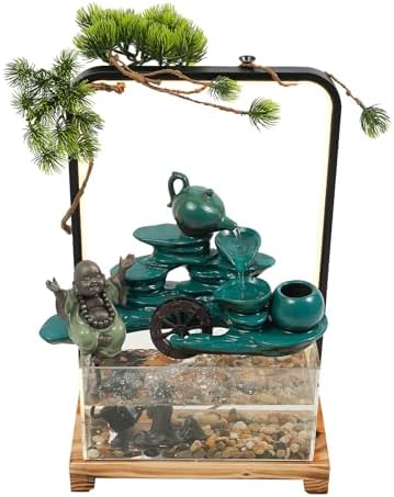 Eapmic Desktop Waterfall Fountain with Fish Tank and LED Light