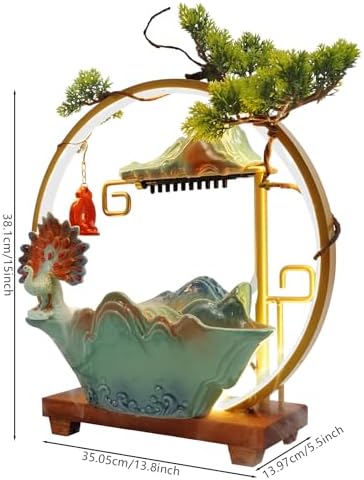 Peacock Tabletop Fountain with LED Lighting