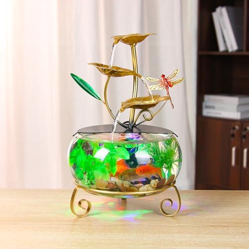 Elegant Indoor Tabletop Water Fountain with Lotus and Dragonfly Design