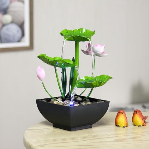 YOQUATE 3-Tier Tabletop Water Fountain with Lotus Design