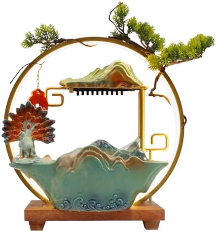 Peacock Tabletop Fountain with LED Lighting