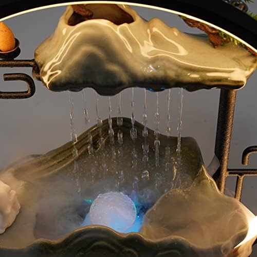 Modern Deer Style Tabletop Water Fountain with Mist LED Light for Meditation and Feng Shui Decor