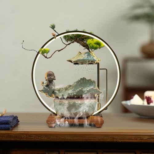 Bacacoo Desktop Water Fountain with LED Light and Buddha Statue