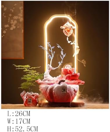 Red Tabletop Fountain with Deer and Water Circulation