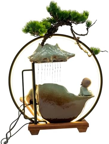 Tabletop Water Fountain with Monk Sculpture and LED Lights