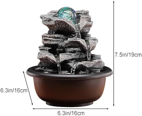 Zen Tabletop Water Fountain with Crystal Ball for Home and Meditation