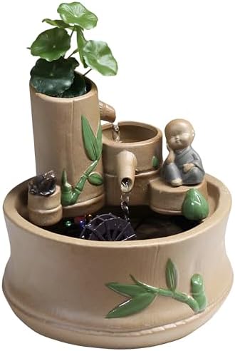 866 Inch Bamboo Tabletop Fountain with 3 Tier Waterfall and Frog Ornament