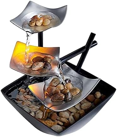 Generic Small Relaxation Tabletop Fountain USB Illuminated with Light Black Silver