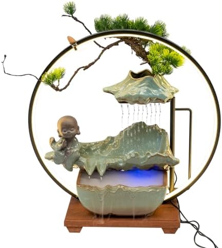 Bacacoo Desktop Water Fountain with LED Light and Buddha Statue