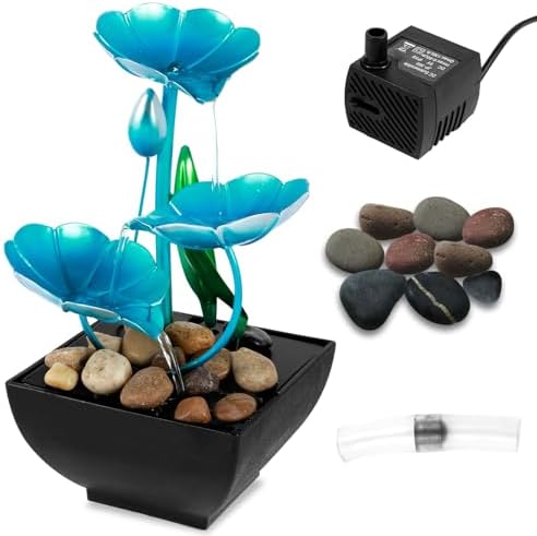 Blue USB Powered Mini Water Lily Tabletop Fountain