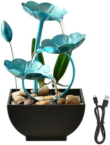 Hperu Tabletop Fountain 5x5x9in USB Powered Indoor Lotus Decor Waterfall Fountain for Office Bedroom Living Room