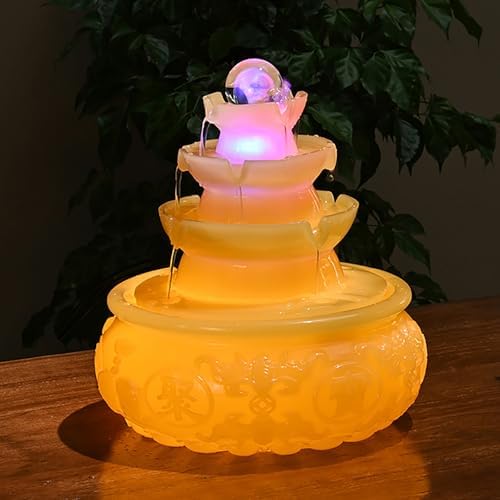 Resin Desk Water Fountain with LED Light and Rotating Crystal Ball