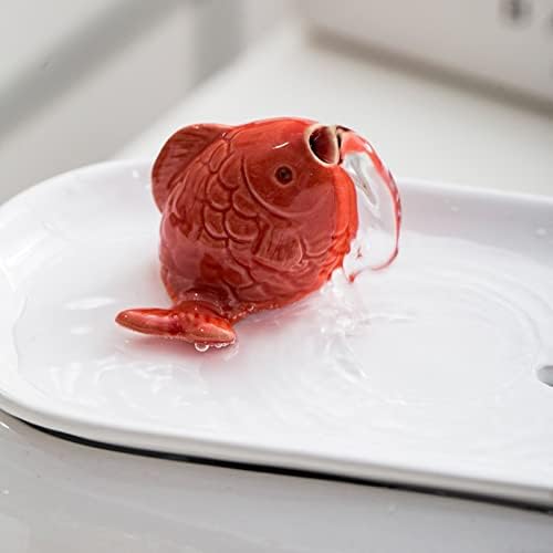 HIHELO Indoor Tabletop Fountain Cute Little Red Fish Spouting Water Fountain Home Feng Shui Decoration