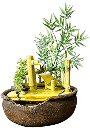 YEAHSOO Tabletop Fountain Indoor Waterfall Bamboo Decor Creative Water Feature