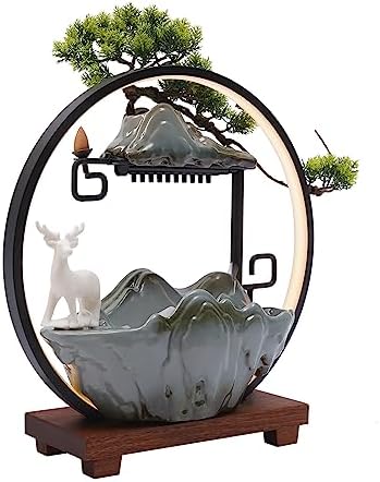 Tabletop Water Fountain with LED Light and Ceramic Deer