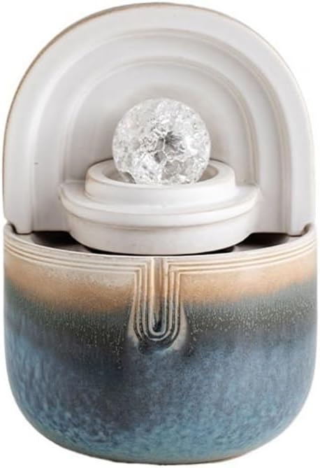 Blue Ceramic Tabletop Fountain with Spinning Ball