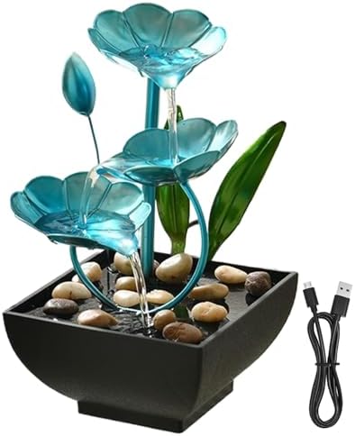 Hperu Tabletop Fountain 5x5x9in USB Powered Indoor Lotus Decor Waterfall Fountain for Office Bedroom Living Room