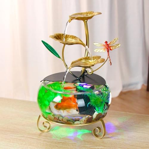 Elegant Indoor Tabletop Water Fountain with Lotus and Dragonfly Design