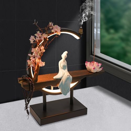 BenHookyle Tabletop Fountain with LED Light and Artificial Peach Blossoms