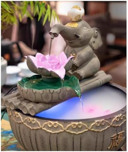 Red Elephant Tabletop Fountain with Stone Texture