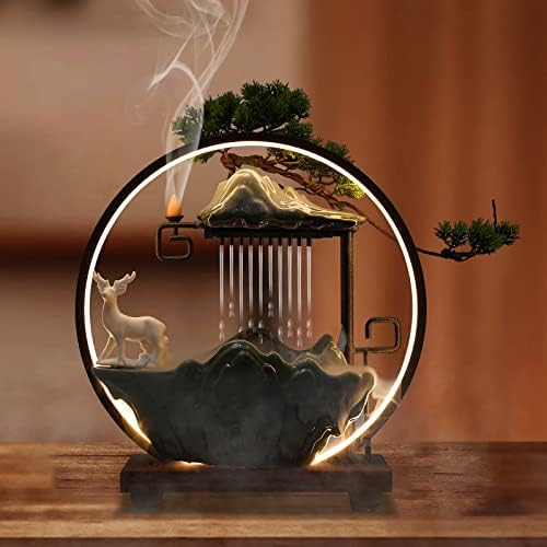 15In Water Fountain Indoor Tabletop Waterfall Humidifier with LED Light and Atomizer