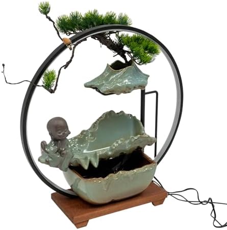 Modern Tabletop Waterfall Fountain with LED Light Mist