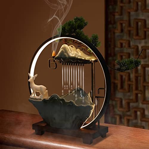 15In Water Fountain Indoor Tabletop Waterfall Humidifier with LED Light and Atomizer