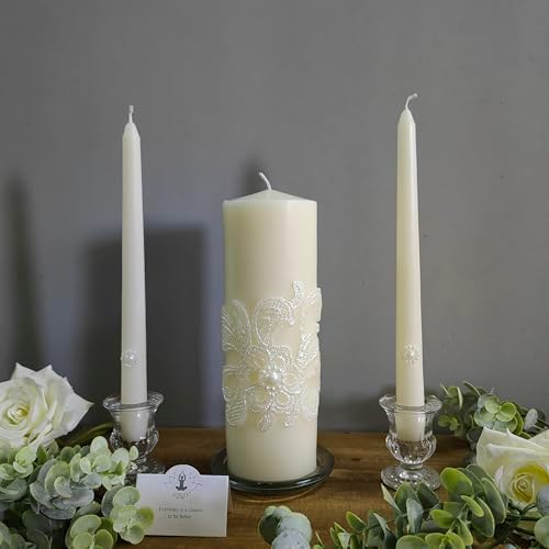 Hosley Wedding Unity Candles Set with 1 Pillar 2 Taper Candles Bundle