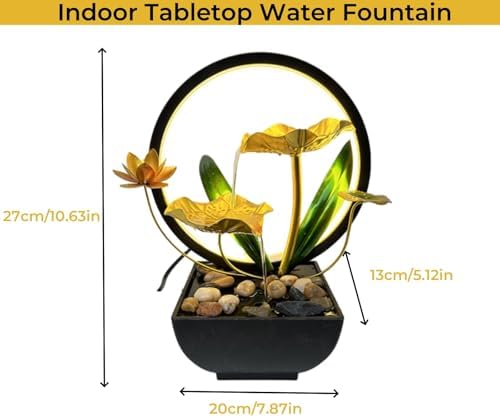 Two Tier Indoor Desk Fountain with LED Light and Natural Rock Design