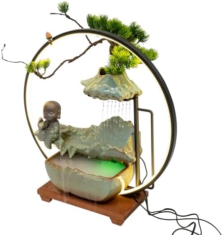 Bacacoo Desktop Water Fountain with LED Light and Buddha Statue