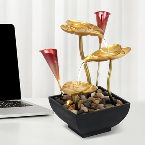 Lotus Leaf Water Fountain with LED Lights and Calla Lily Accents