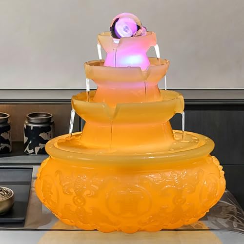 Resin Desk Water Fountain with LED Light and Rotating Crystal Ball