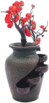 Tabletop Waterfall Fountain with Flower Vase and Artificial Bouquet