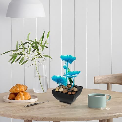 Abizarch Blue Lotus Tabletop Fountain USB Powered Mini Waterfall Decoration