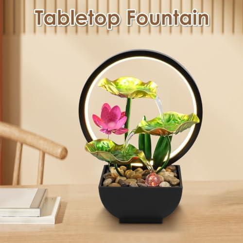3-Tier Tabletop Waterfall Fountain with LED Lights and Rocks