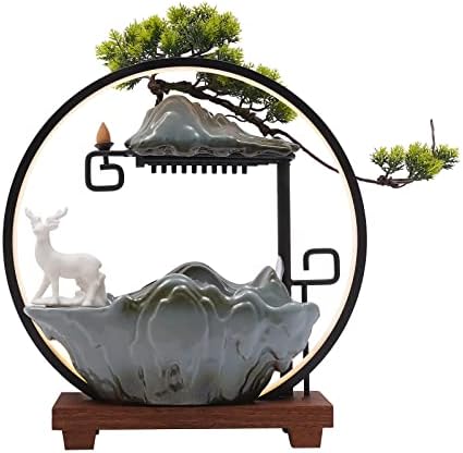 Modern Deer Style Tabletop Water Fountain with Mist LED Light for Meditation and Feng Shui Decor
