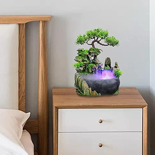 Tabletop Fountain with Rockery and Bonsai Zen Meditation Indoor Waterfall Decor