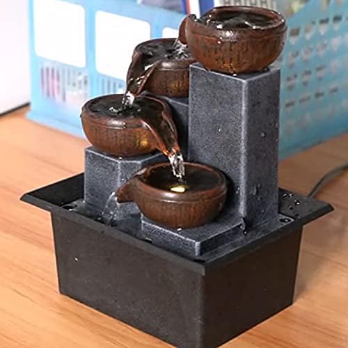 Tabletop Water Fountain with LED Yellow Light for Office and Home Decor