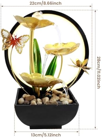 SHASUXTING USB Powered Tabletop Water Fountain with LED Light and Natural Rocks 11 Inch Tall