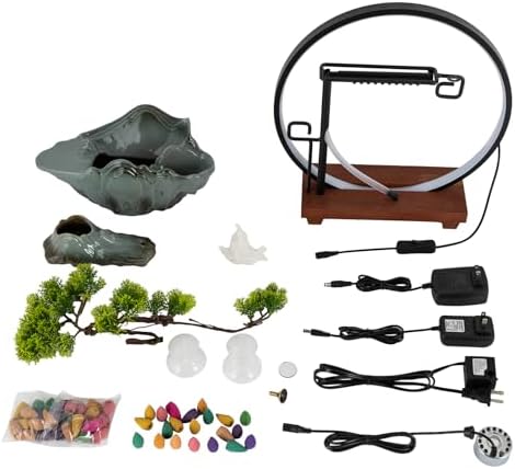 Small Fountain for Table Top - Indoor Waterfall and Fog Led for Good Fortune