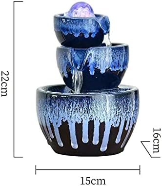 SLEEVE 3 Tier Ceramic Tabletop Waterfall Fountain with LED Lights