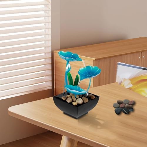 Abizarch Blue Lotus Tabletop Fountain USB Powered Mini Waterfall Decoration