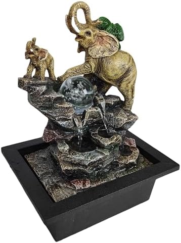 Decorative Elephant Cascade Tabletop Fountain with LED Light 3-Tier Design