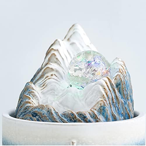 Blue Ceramic Tabletop Fountain with Rolling Ball Meditation