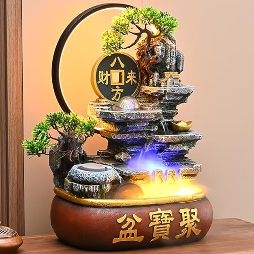 Soothing Waterfall Indoor Fountain with Prosperity Symbol