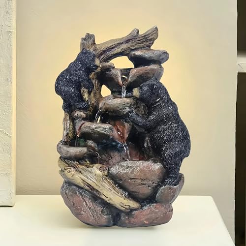Black Bear Waterfall Tabletop Fountain with Rock Design