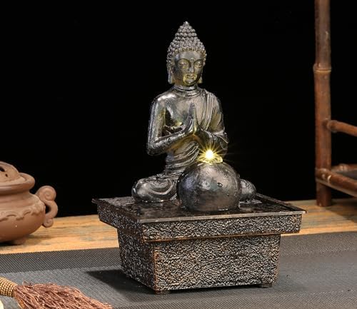 Seyee-bro Tabletop Water Fountain Buddha Statue Humidifier Decor
