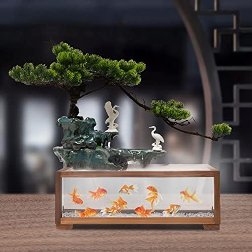 Headery Ceramic Relaxing Water Fountain with LED Light and Fish Tank