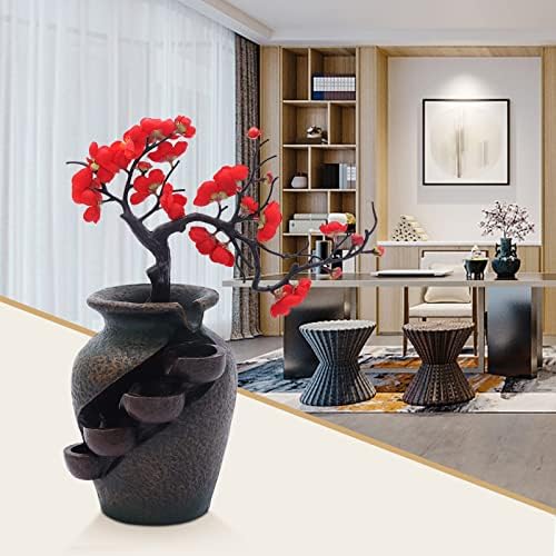 ZeStarDair Tabletop Water Fountain with 4 Layers and Simulated Plum Blossoms